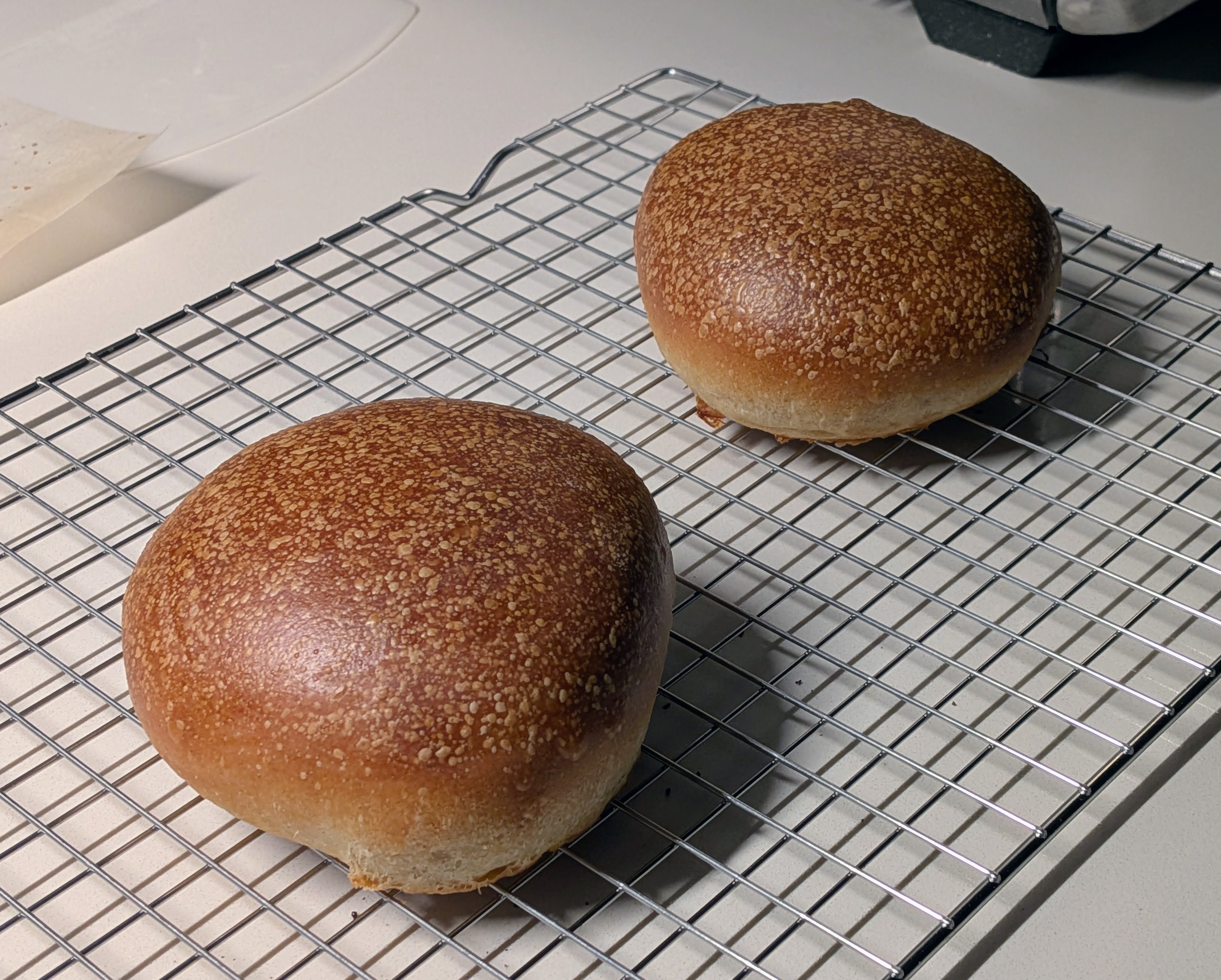 Burger buns, cooling on a wire rack